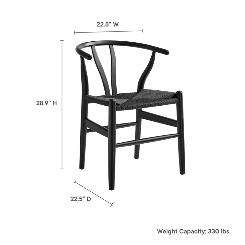 Maklaine Contemporary Elm Wood Dining Chair Dining Chair in Black Black