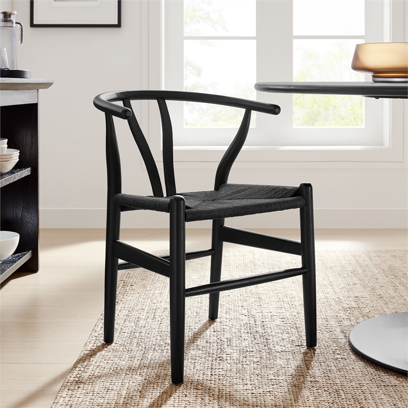 Maklaine Contemporary Elm Wood Dining Chair Dining Chair in Black Black