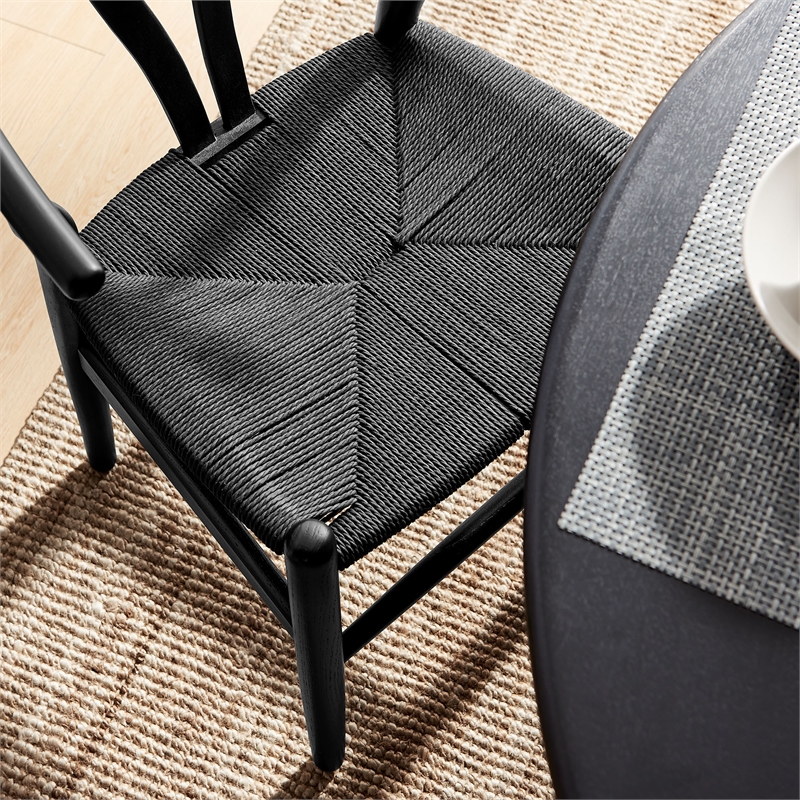 Maklaine Contemporary Elm Wood Dining Chair Dining Chair in Black Black