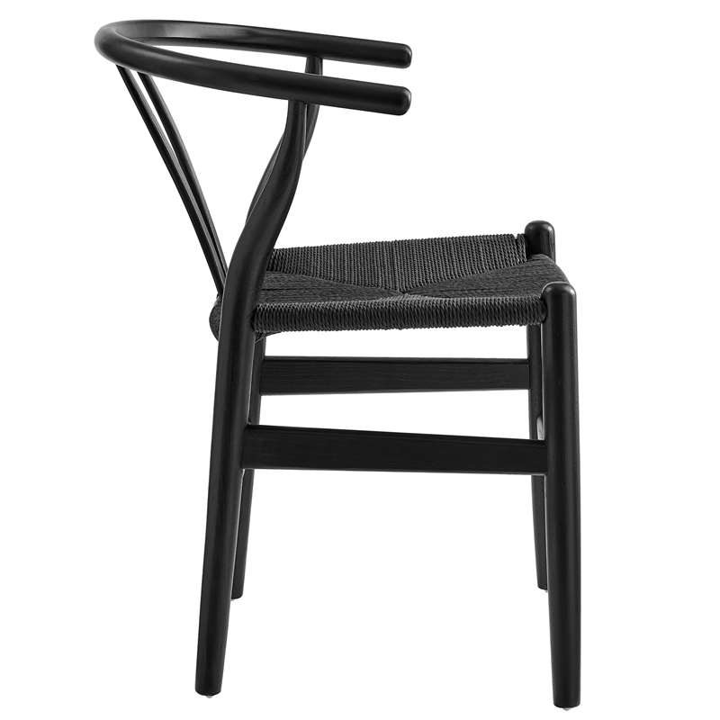 Maklaine Contemporary Elm Wood Dining Chair Dining Chair in Black Black