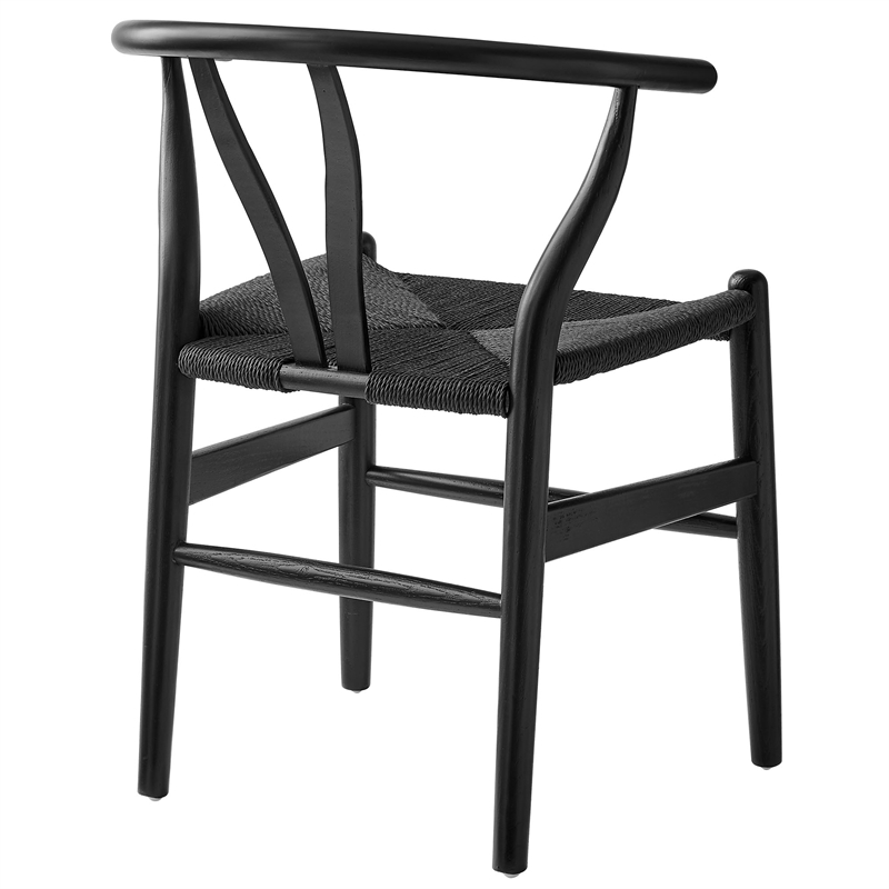 Maklaine Contemporary Elm Wood Dining Chair Dining Chair in Black Black