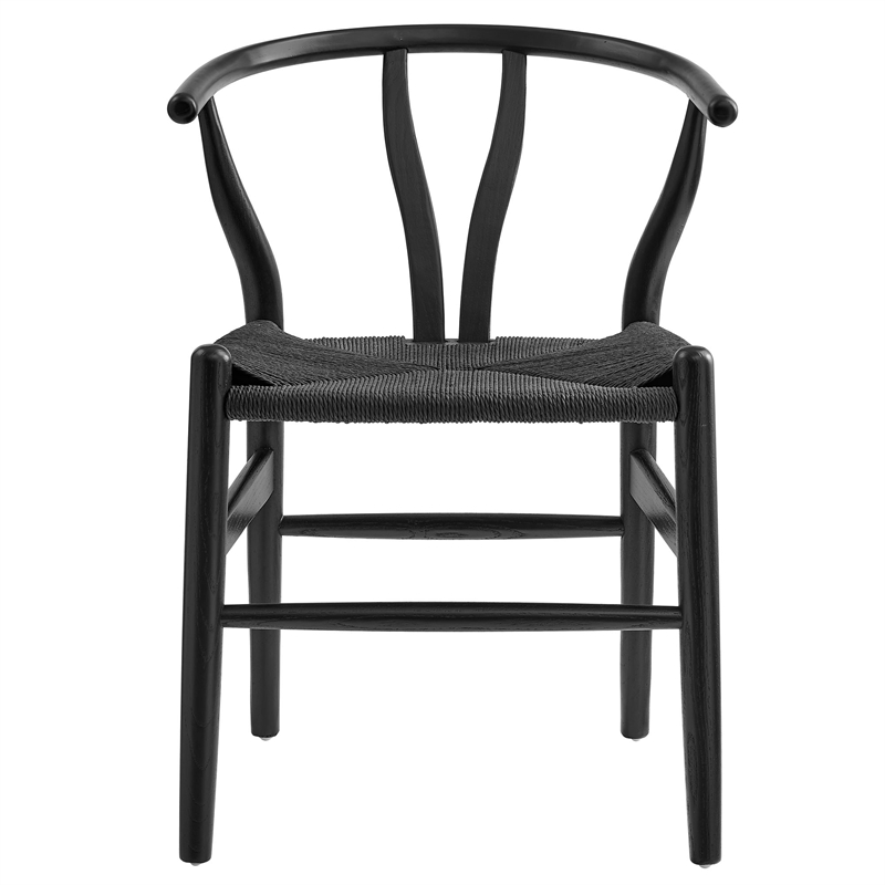 Maklaine Contemporary Elm Wood Dining Chair Dining Chair in Black Black