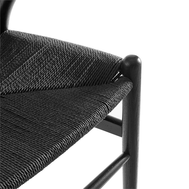 Maklaine Contemporary Elm Wood Dining Chair Dining Chair in Black Black