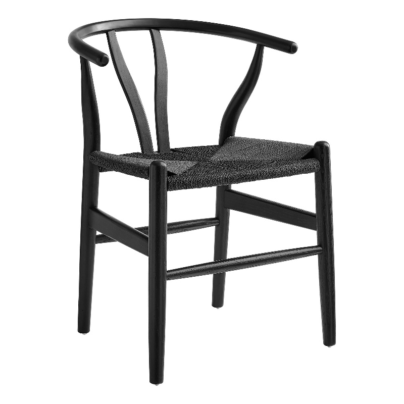 Maklaine Contemporary Elm Wood Dining Chair Dining Chair in Black Black