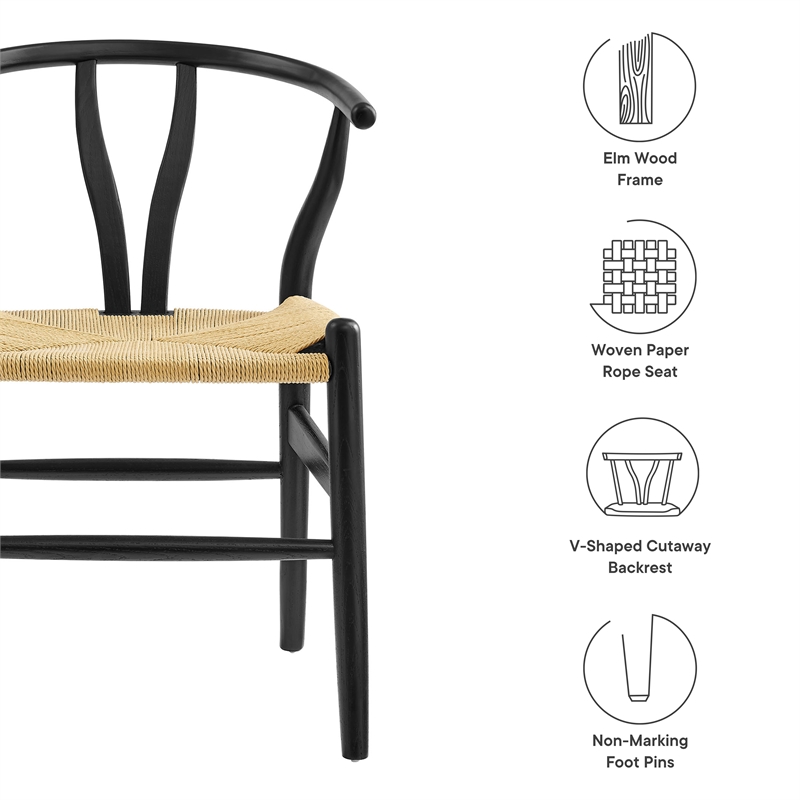 Maklaine Contemporary Elm Wood Dining Chair Dining Chair in Black