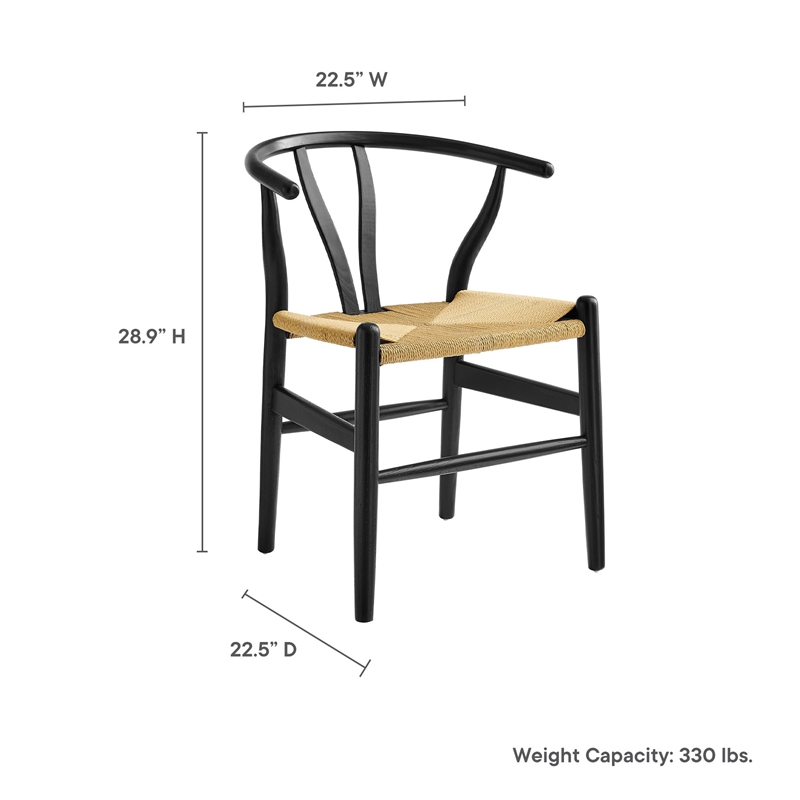 Maklaine Contemporary Elm Wood Dining Chair Dining Chair in Black