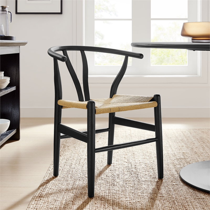 Maklaine Contemporary Elm Wood Dining Chair Dining Chair in Black