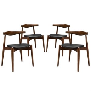 Maklaine 18&quot Wood Dining Side Chair in Dark Walnut/Black (Set of 4)