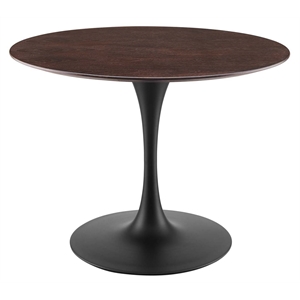 Maklaine 40&quot Round Wood and Metal Dining Table in Cherry Walnut/Black