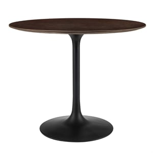 Maklaine 36&quot Round Modern Wood & Metal Dining Table in Cherry Walnut/Black