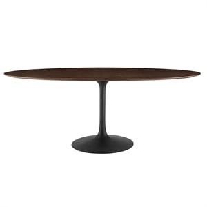 Maklaine 78&quot Oval Modern Wood & Metal Dining Table in Cherry Walnut/Black
