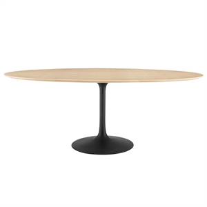 Maklaine 78&quot Oval Modern Wood & Metal Dining Table in Natural/Black