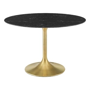 Maklaine 47&quot Metal and Artificial Marble Dining Table in Gold/Black