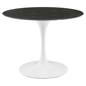 Maklaine 39.5&quot Modern Metal & Artificial Marble Dining Table in Black/White