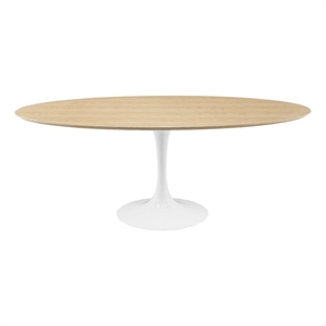 Maklaine Contemporary 78&quot Oval Wood Dining Table in Natural/White
