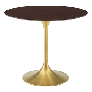 Maklaine 35.5&quot Round Modern Wood/Metal Dining Table in Cherry/Gold