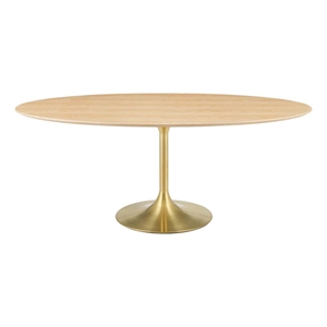 Maklaine 78&quot Oval Modern Wood/Metal Dining Table in Natural/Gold