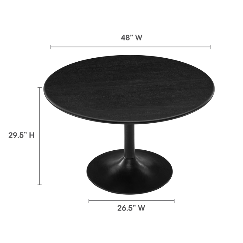 Maklaine Contemporary Solid Mango Wood Dining Table in Black
