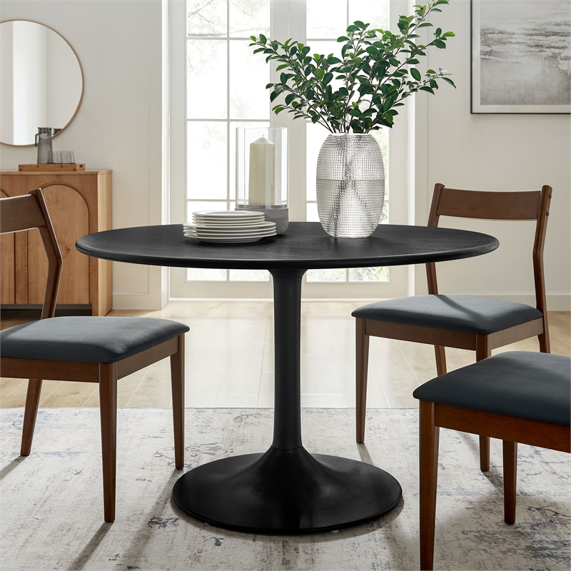 Maklaine Contemporary Solid Mango Wood Dining Table in Black