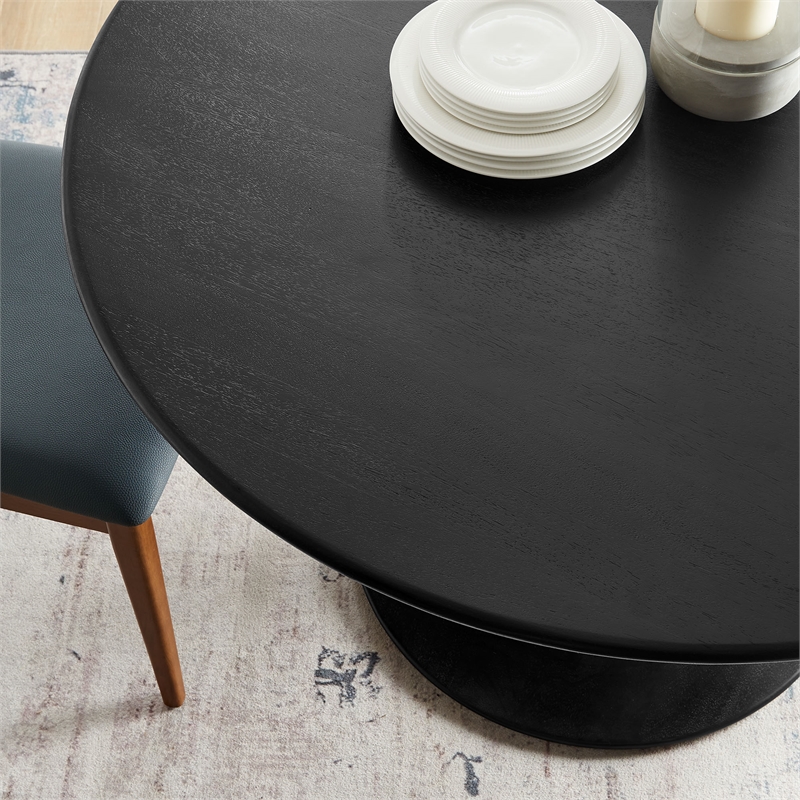 Maklaine Contemporary Solid Mango Wood Dining Table in Black