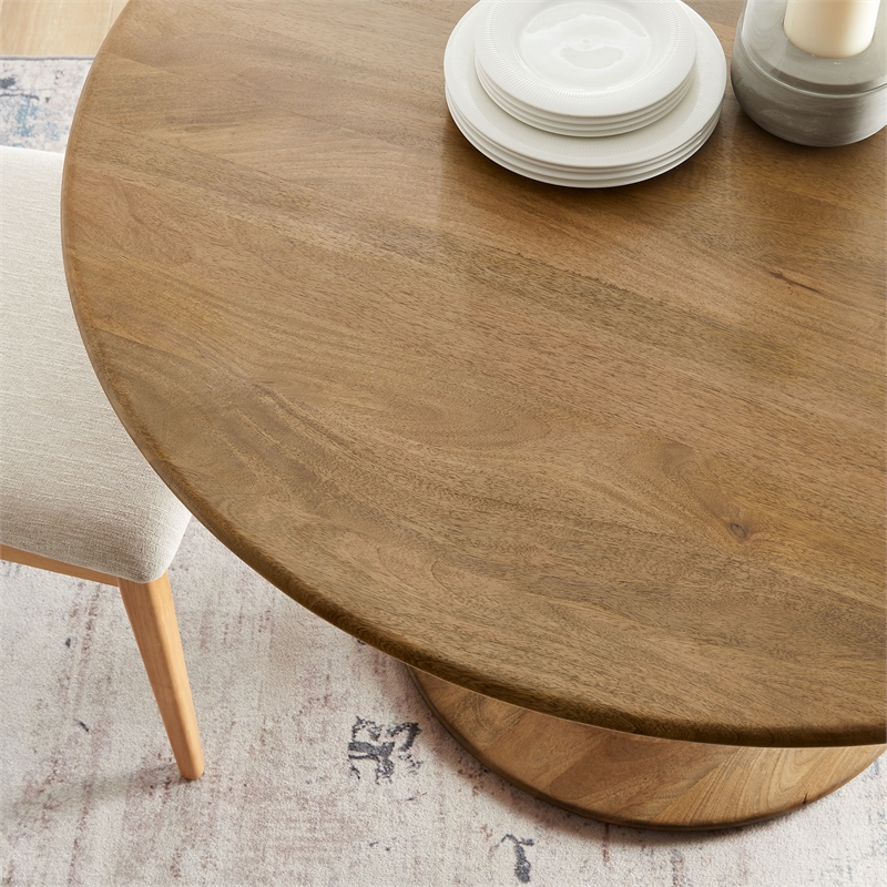 Maklaine Contemporary Solid Mango Wood Dining Table in Natural