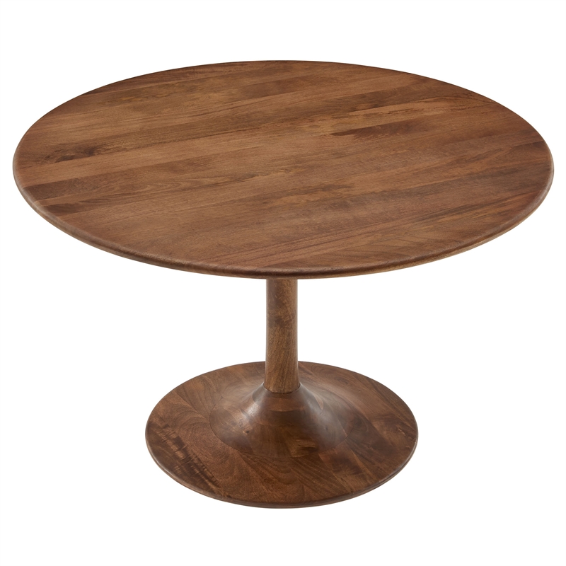 Maklaine Contemporary Solid Mango Wood Dining Table in Walnut