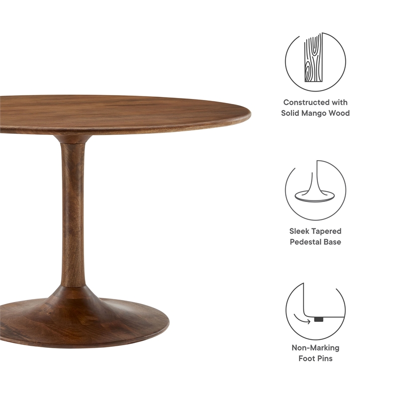 Maklaine Contemporary Solid Mango Wood Dining Table in Walnut