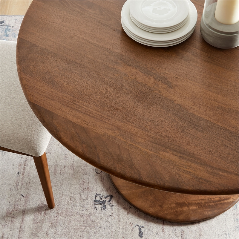Maklaine Contemporary Solid Mango Wood Dining Table in Walnut