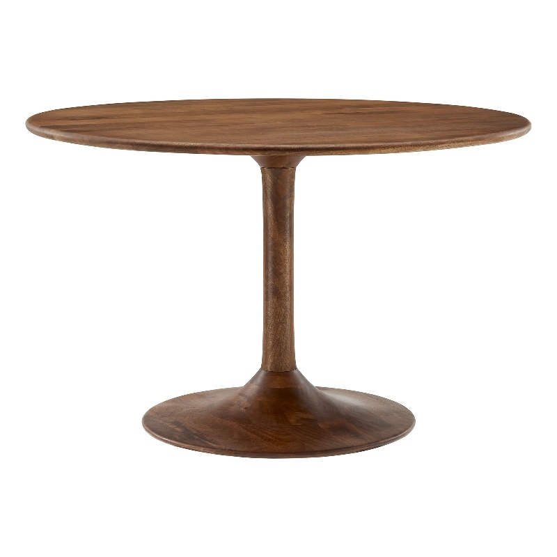 Maklaine Contemporary Solid Mango Wood Dining Table in Walnut