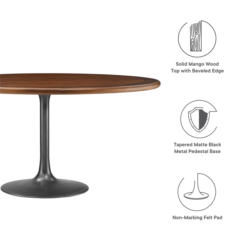 Maklaine Contemporary Mango Wood Tabletop Dining Table in Black Walnut