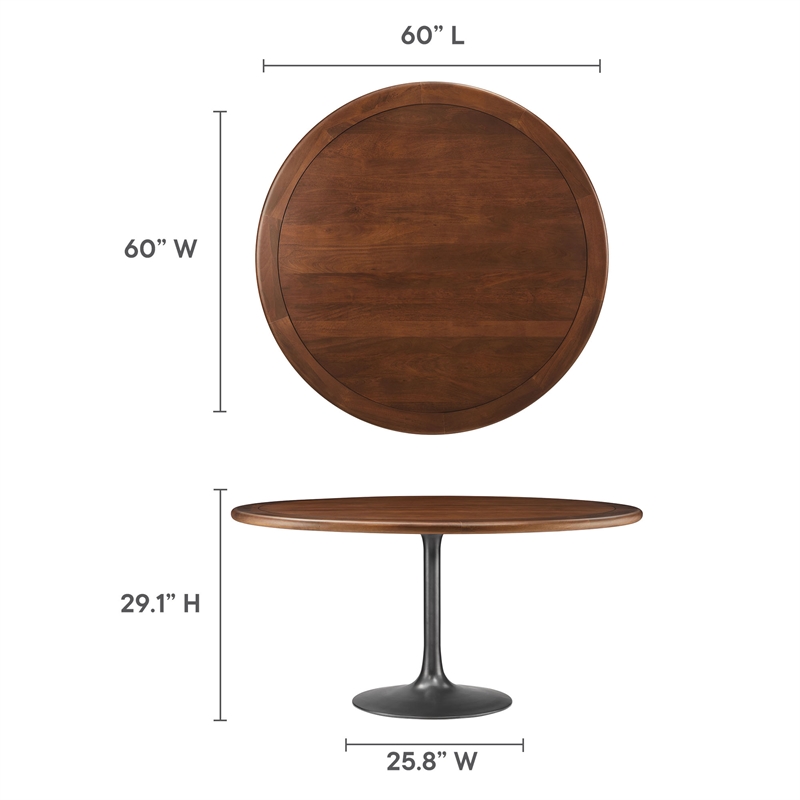 Maklaine Contemporary Mango Wood Tabletop Dining Table in Black Walnut