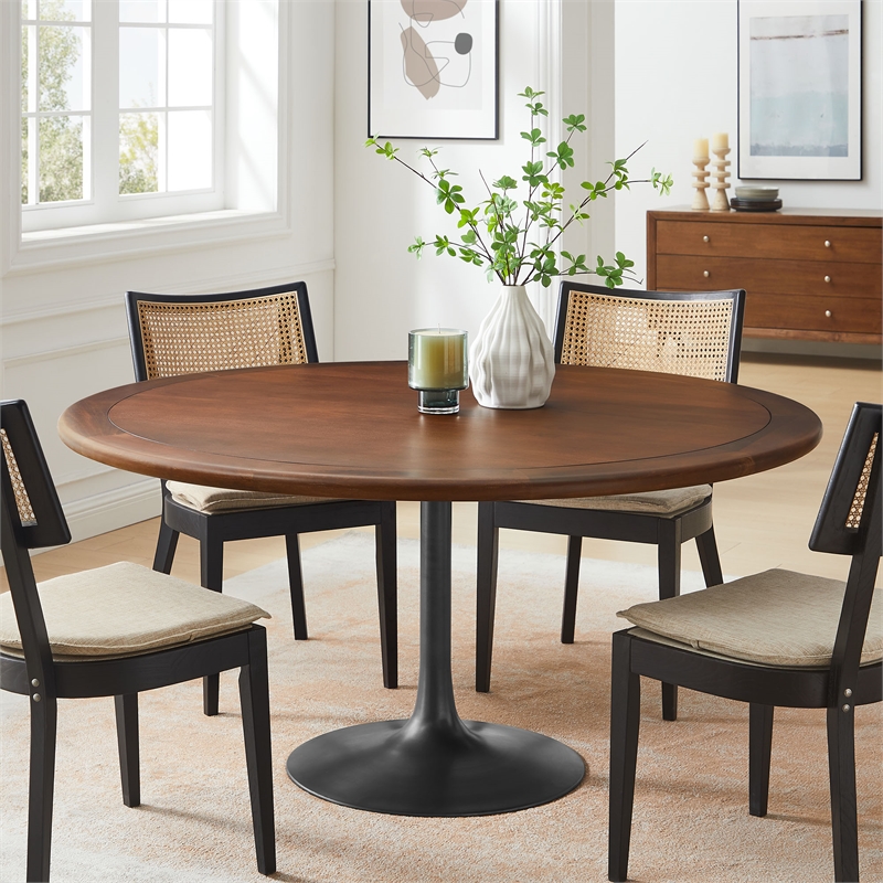 Maklaine Contemporary Mango Wood Tabletop Dining Table in Black Walnut