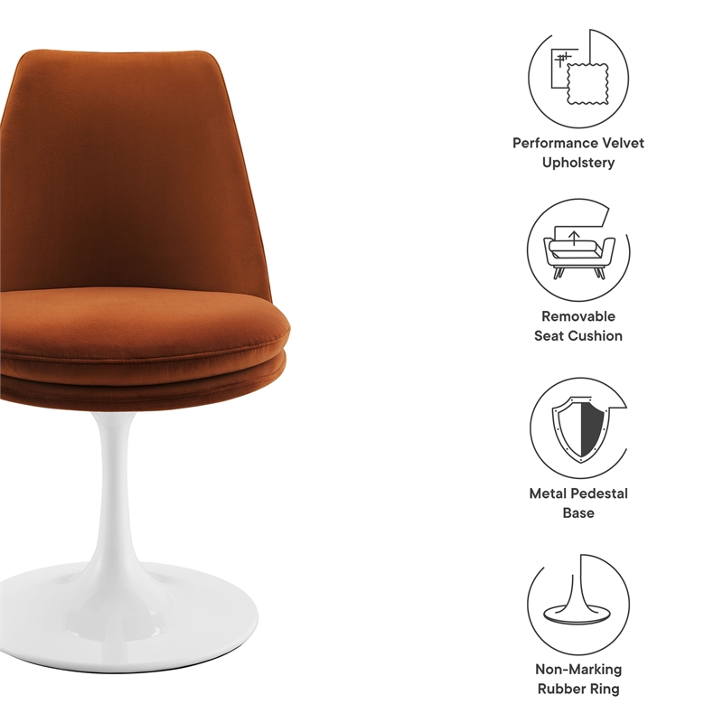 Maklaine Performance Velvet Upholstered Swivel Dining Chair in White Rust