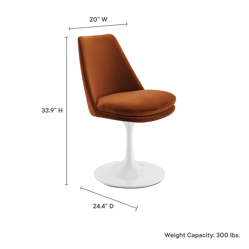 Maklaine Performance Velvet Upholstered Swivel Dining Chair in White Rust