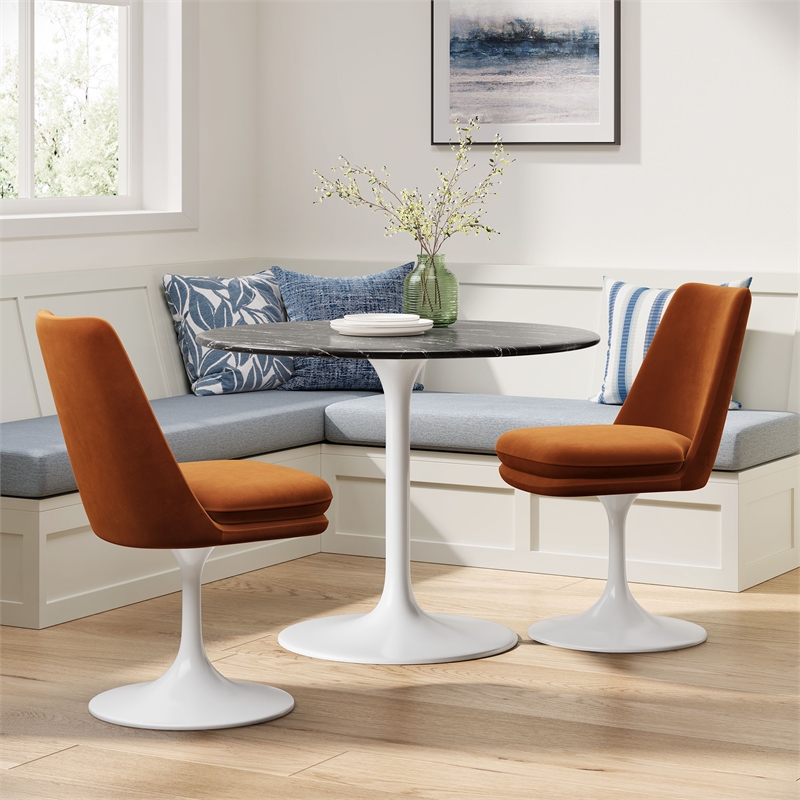Maklaine Performance Velvet Upholstered Swivel Dining Chair in White Rust