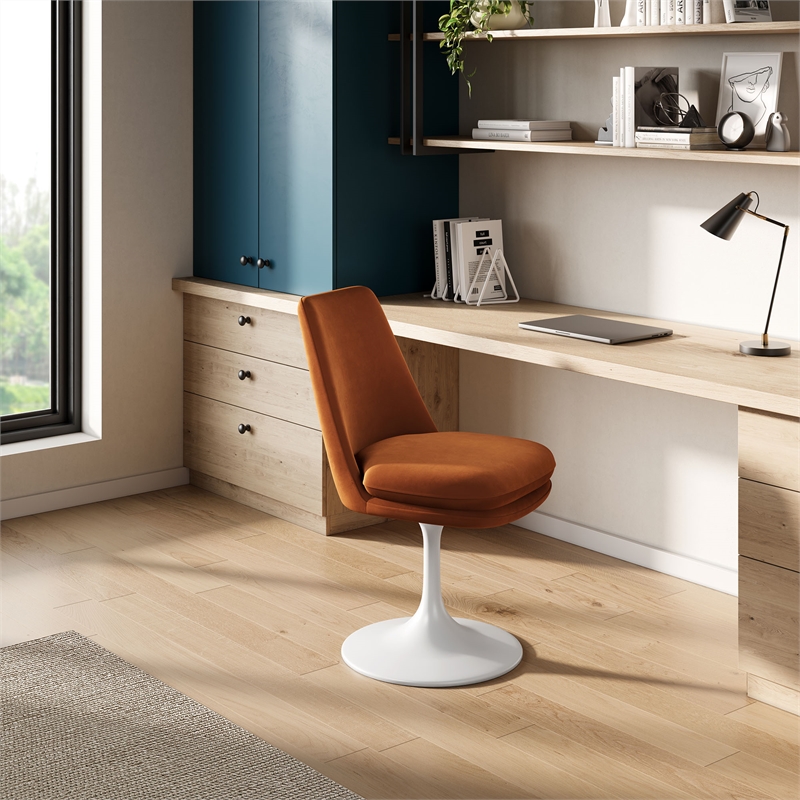 Maklaine Performance Velvet Upholstered Swivel Dining Chair in White Rust