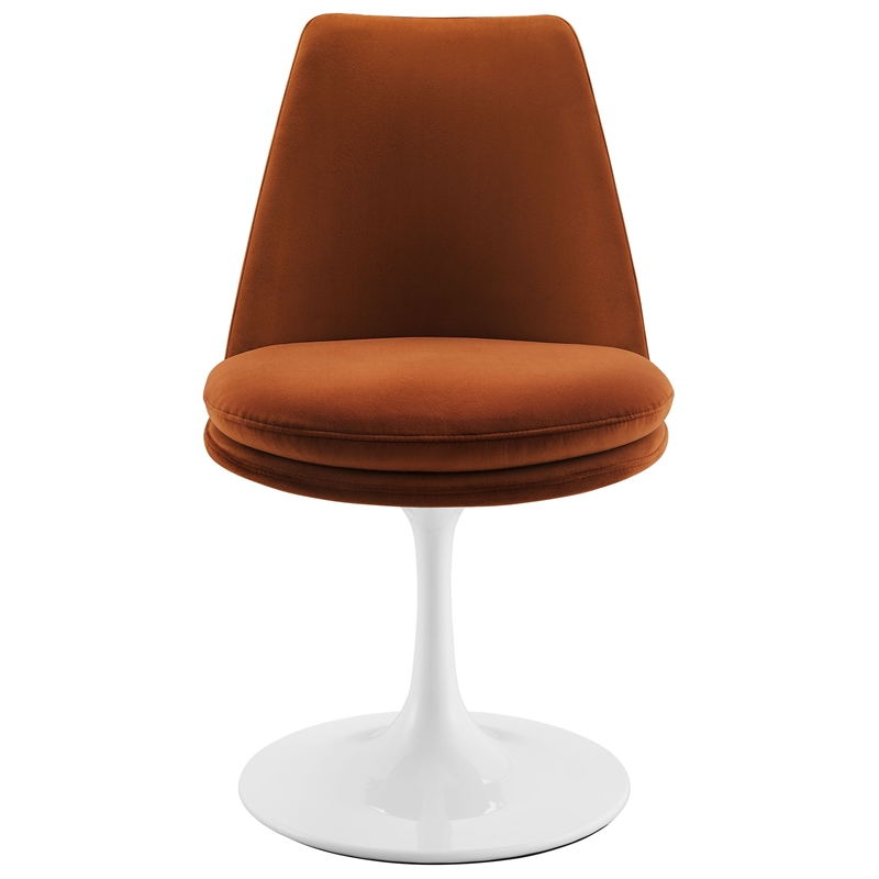 Maklaine Performance Velvet Upholstered Swivel Dining Chair in White Rust