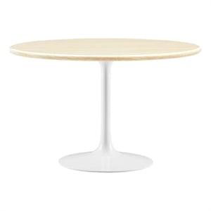 Maklaine 48&quot Round Modern Wood Dining Table in White and Brown