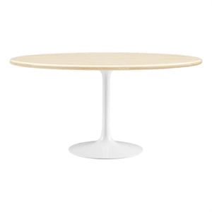 Maklaine 60&quot Oval Modern Wood Dining Table in White and Brown
