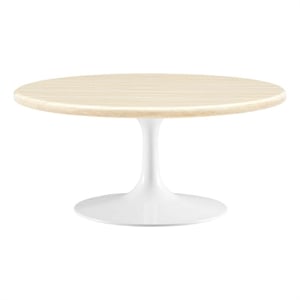 Maklaine 36&quot Round Modern Wood Coffee Table in Brown and White
