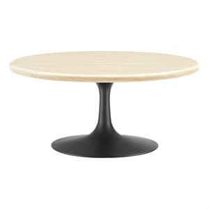 Maklaine 36&quot Round Modern Wood Coffee Table in Brown and Black