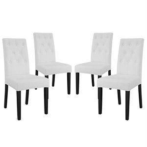 Maklaine 19.5&quot Tufted Faux Leather Dining Side Chair in White (Set of 4)