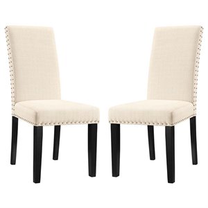 Maklaine 19.5&quot Polyester Fabric Dining Side Chair in Beige (Set of 2)