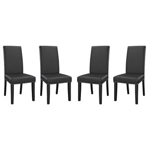 Maklaine 19.5&quot Faux Leather Dining Side Chair in Black (Set of 4)