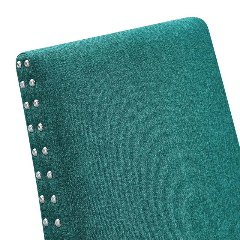 Maklaine Wood and Upholstered Fabric Dining Side Chair in Teal