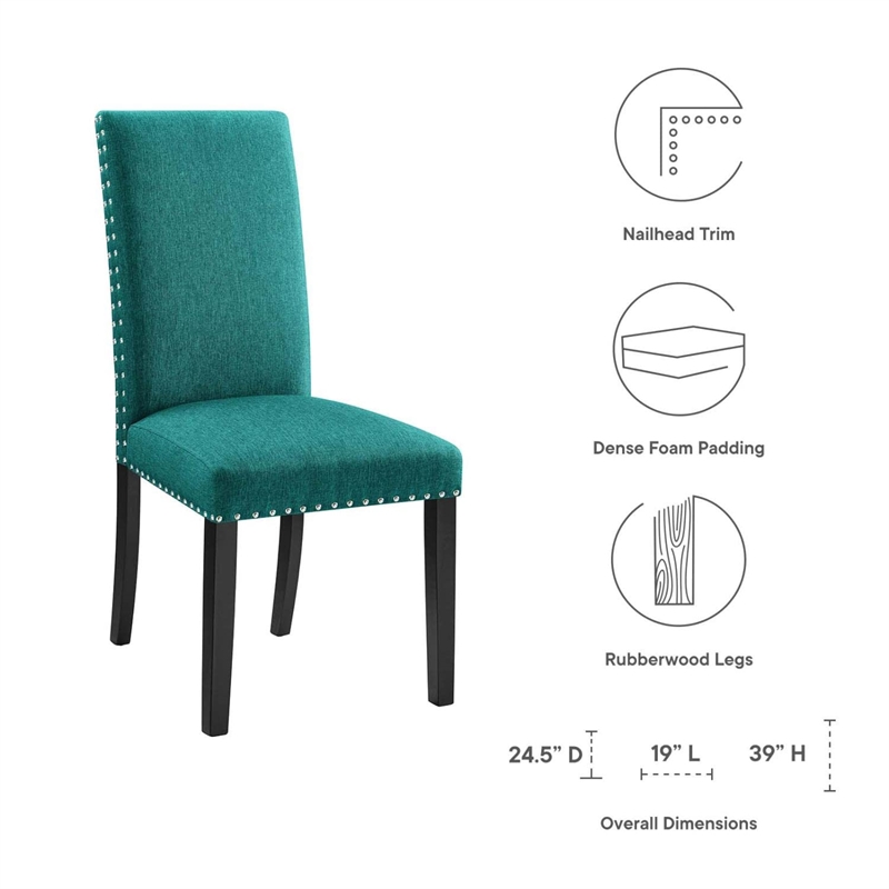 Maklaine Wood and Upholstered Fabric Dining Side Chair in Teal