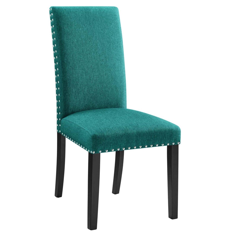 Maklaine Wood and Upholstered Fabric Dining Side Chair in Teal