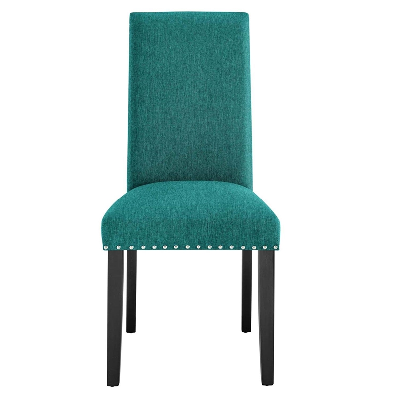 Maklaine Wood and Upholstered Fabric Dining Side Chair in Teal