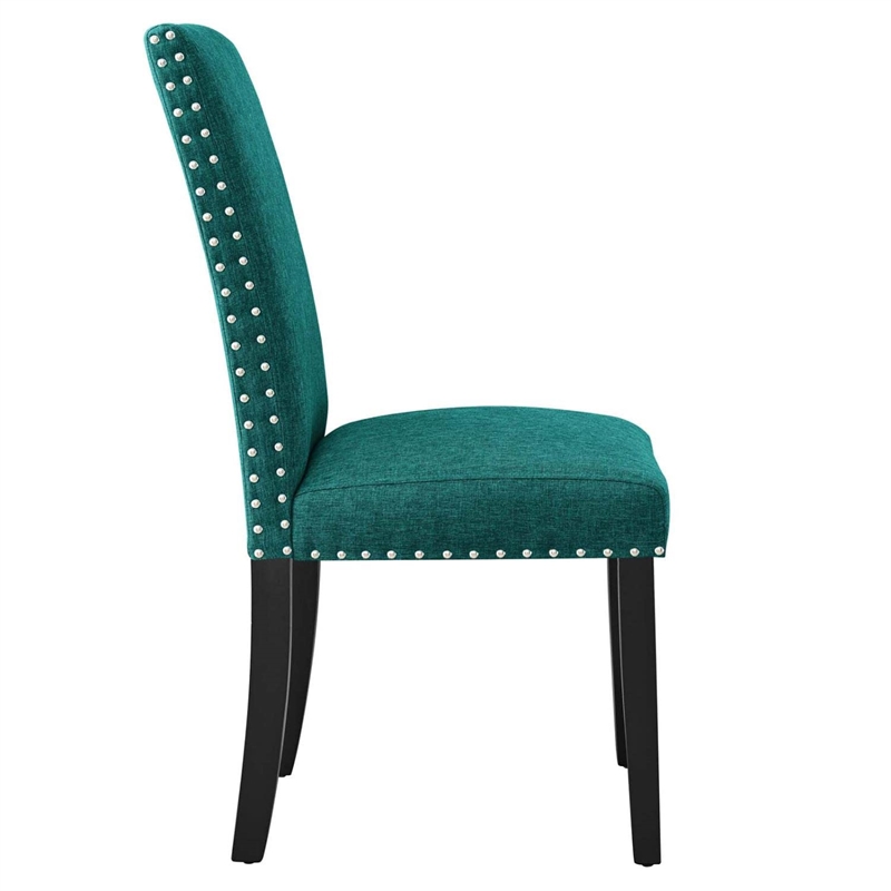 Maklaine Wood and Upholstered Fabric Dining Side Chair in Teal