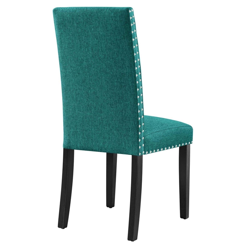 Maklaine Wood and Upholstered Fabric Dining Side Chair in Teal